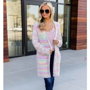 Rainbow cardigan sweater with tank shown in photo